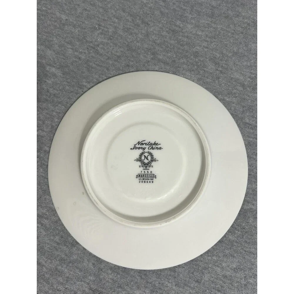 Vintage‎ Noritake Ivory China Marseille 7550 Saucers Set of 4 Floral Trim Silver